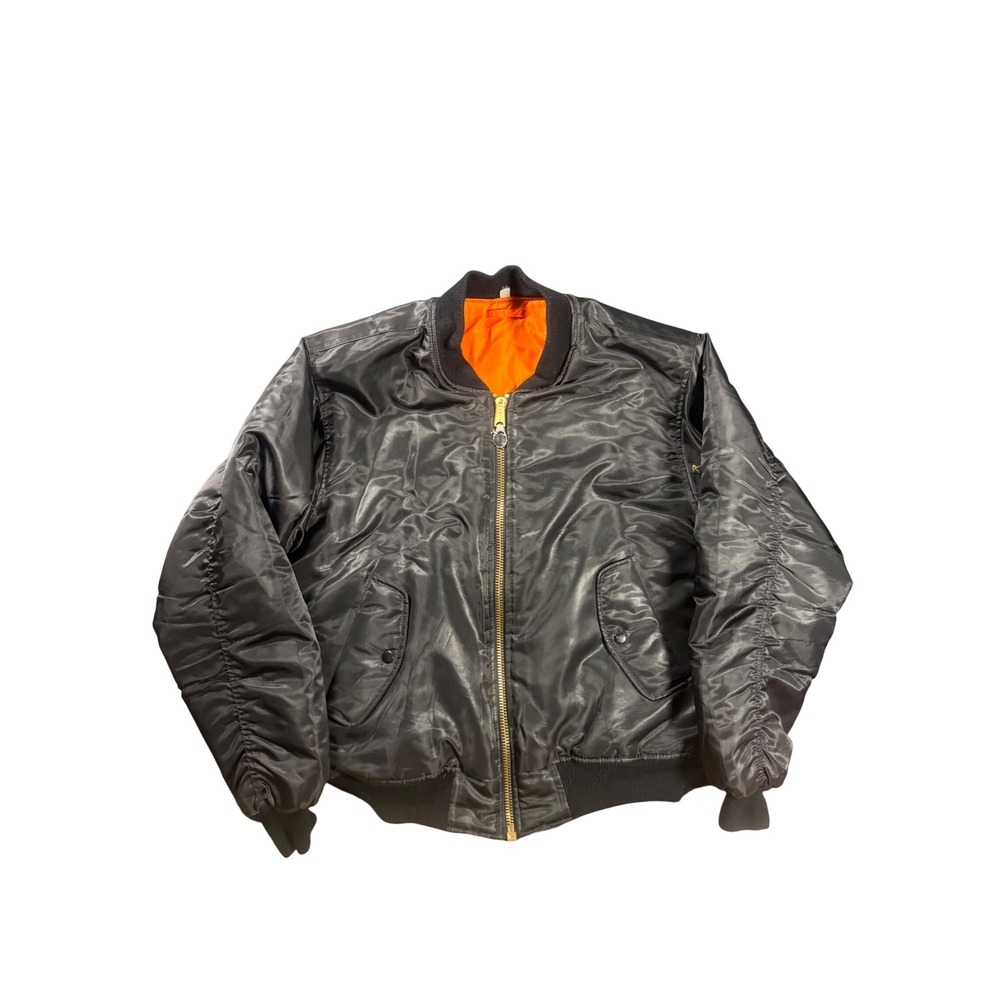 Vintage MA1 Reversible Flight Jacket Black Orange Bomber Military Style Large